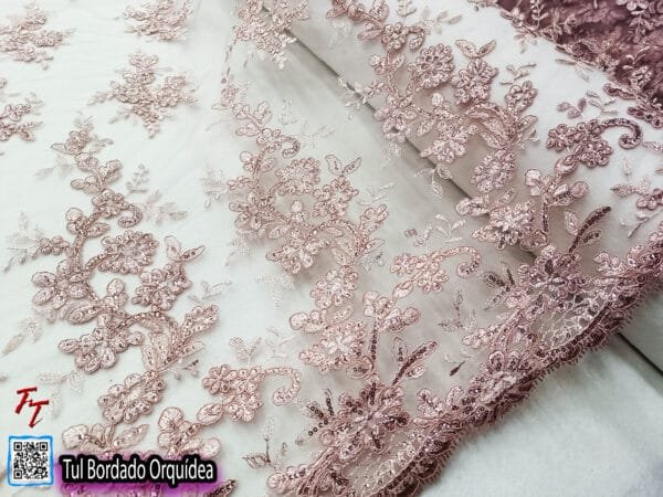 Tul bordado orquídea | Palo de rosa