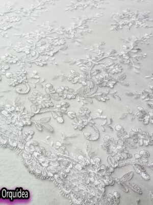 Tul bordado orquídea | Blanco