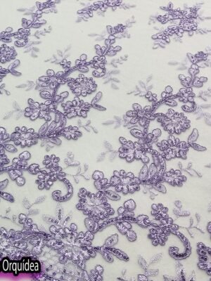 Tul bordado orquídea