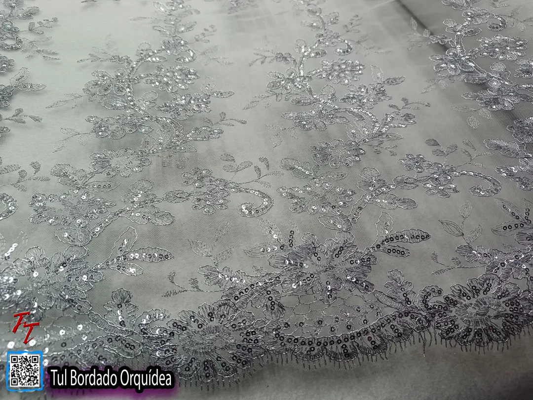 Tul bordado orquídea | Gris