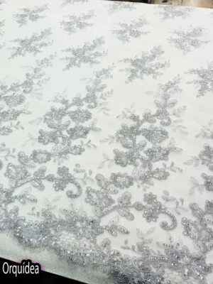 Tul bordado orquídea | Gris