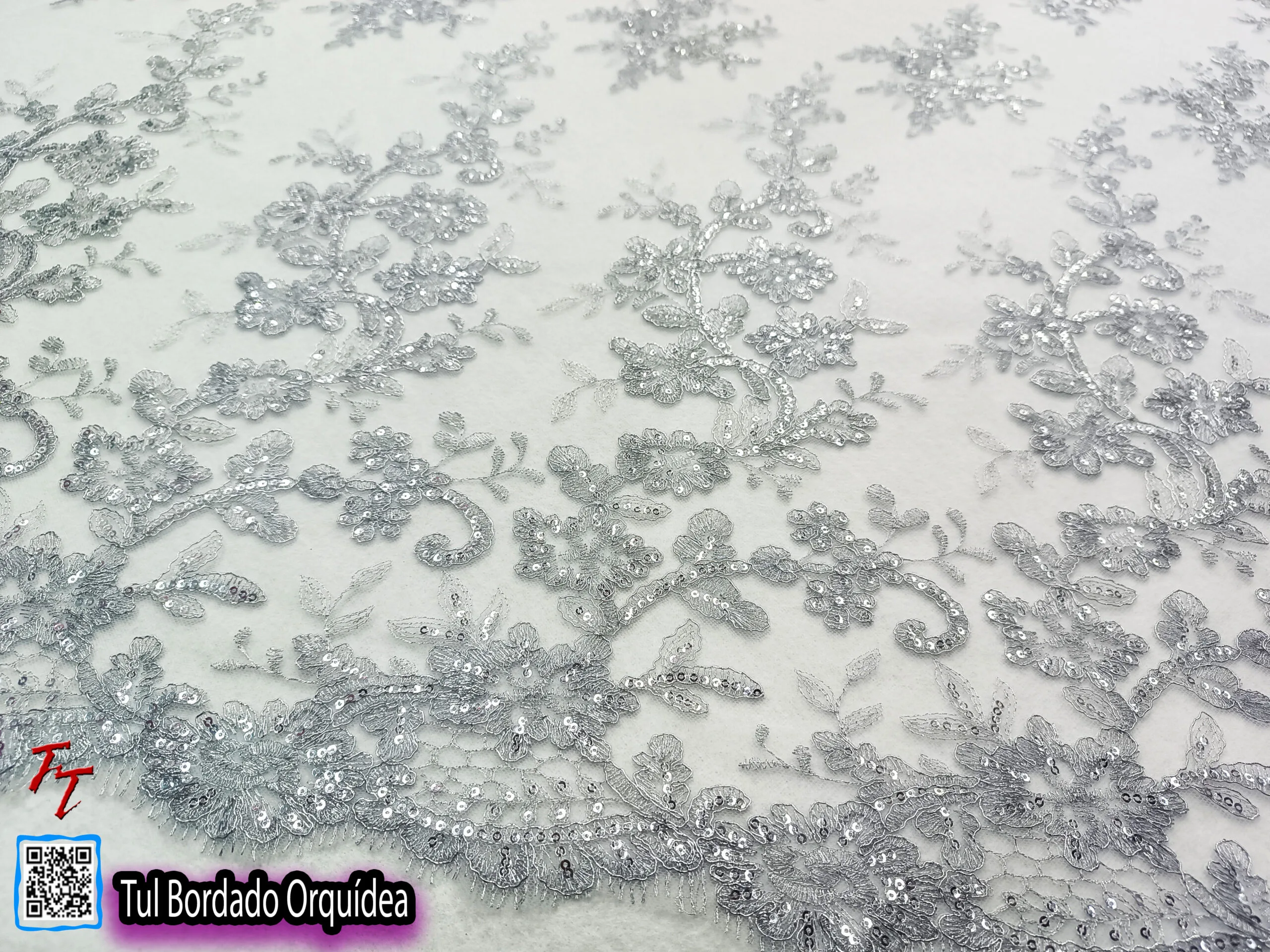 Tul bordado orquídea | Gris