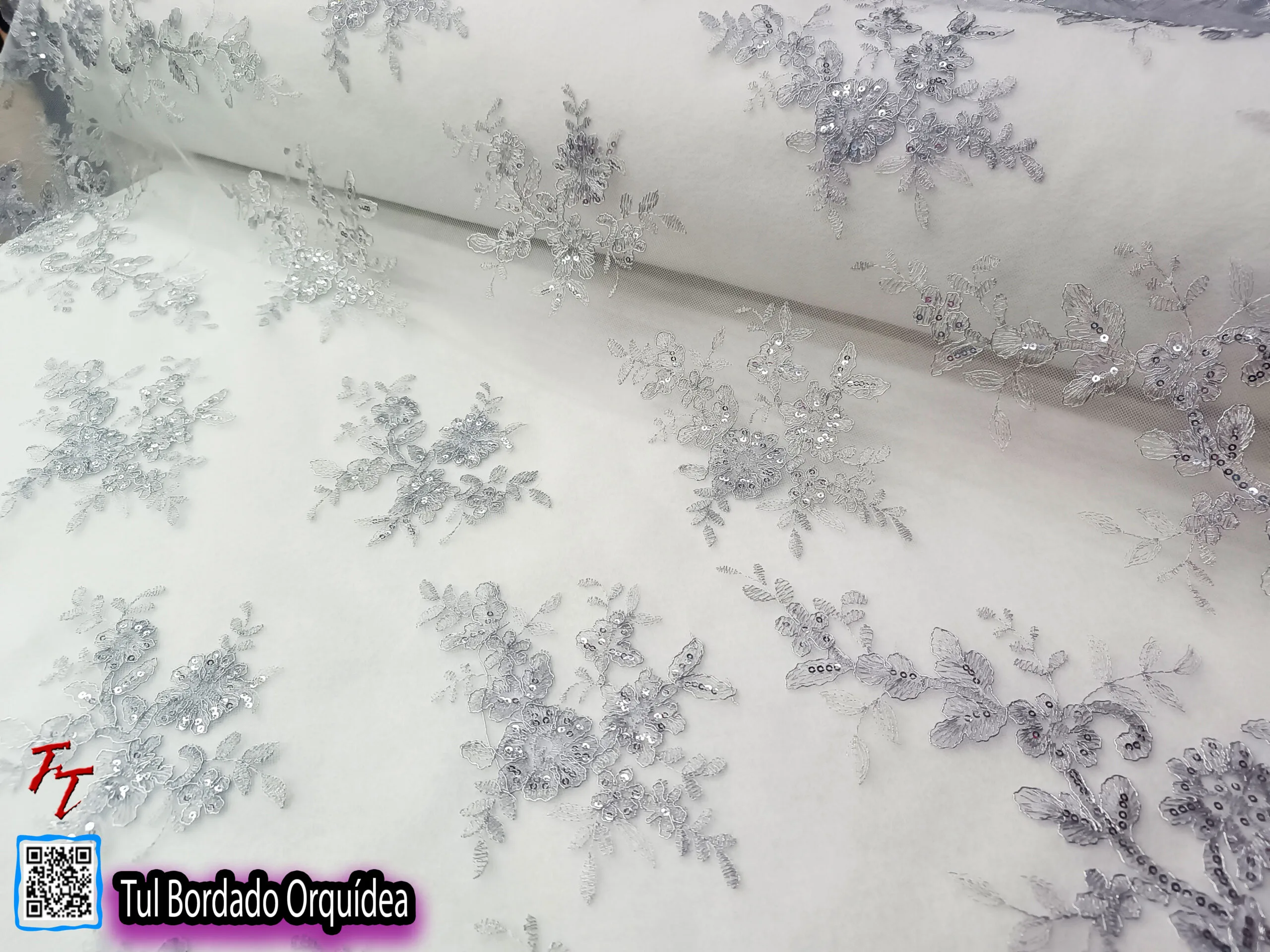 Tul bordado orquídea | Gris