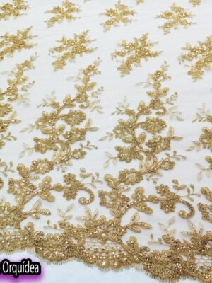 Tul bordado orquídea | Oro #1