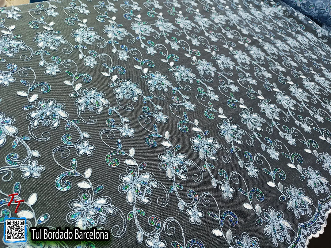 Tul bordado Barcelona | Azul cielo