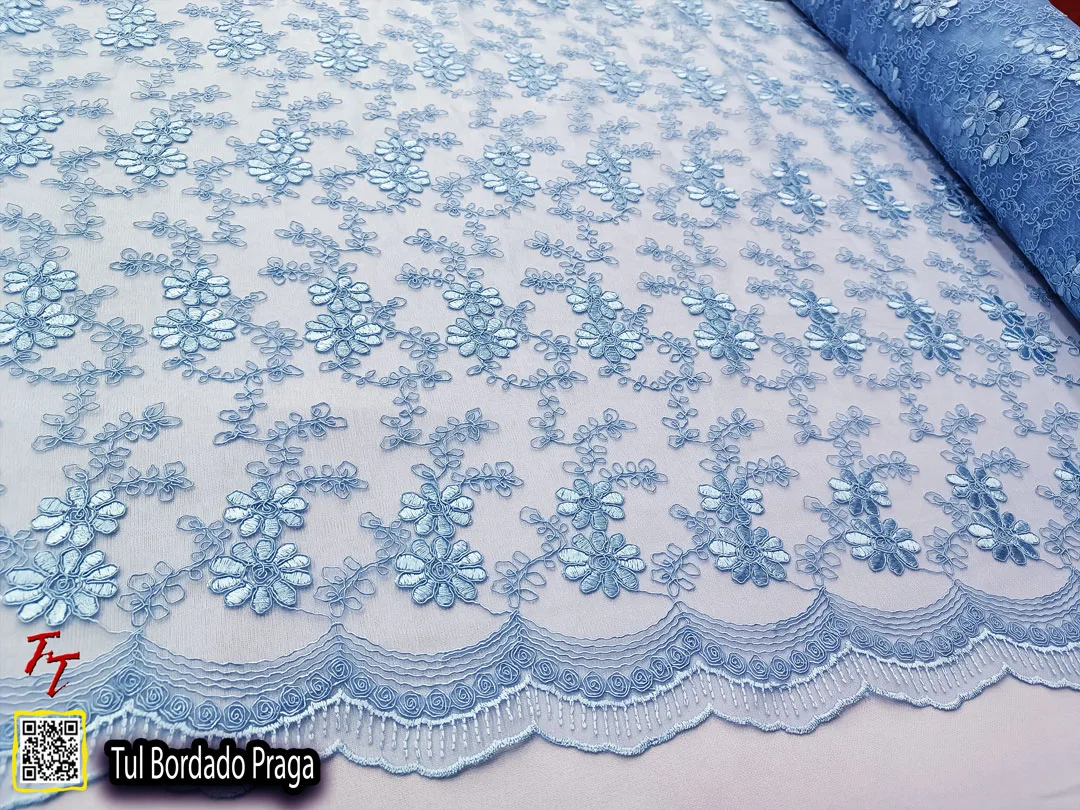 Tul Bordado Praga | Azul cielo