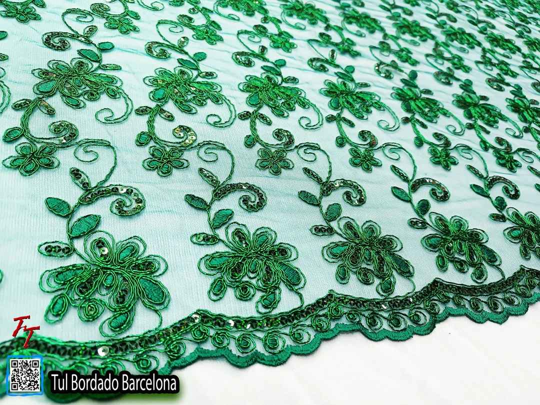 Tul bordado Barcelona | Verde Bandera