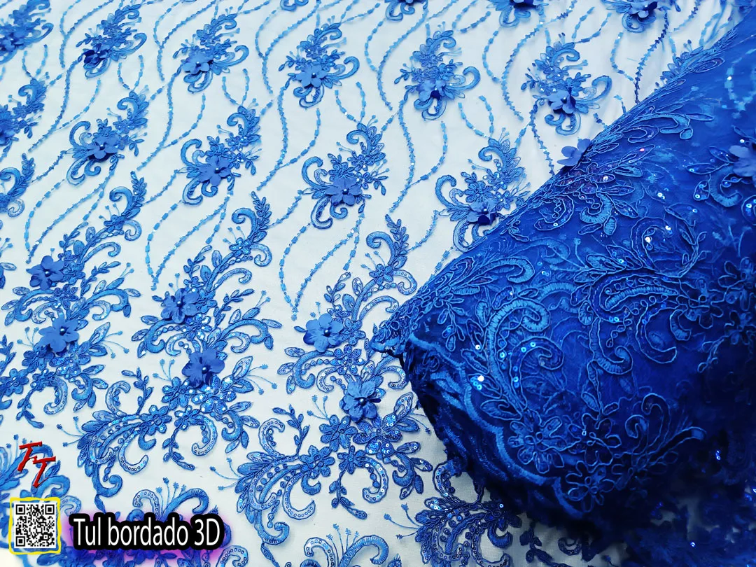 Tul Bordado 3D | Azul Rey