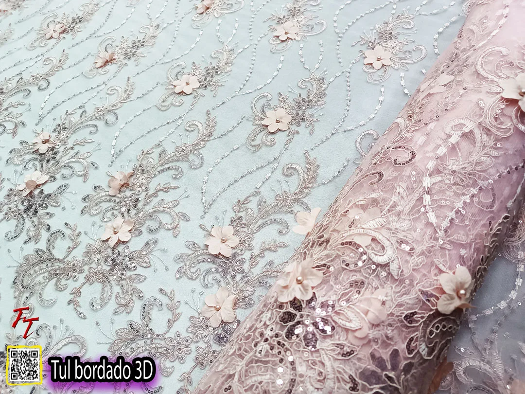 Tul Bordado 3D | Palo de rosa