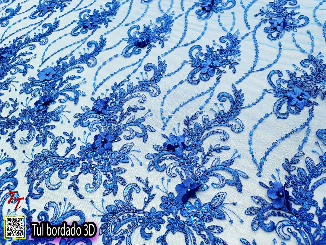 Tul Bordado 3D | Azul Rey