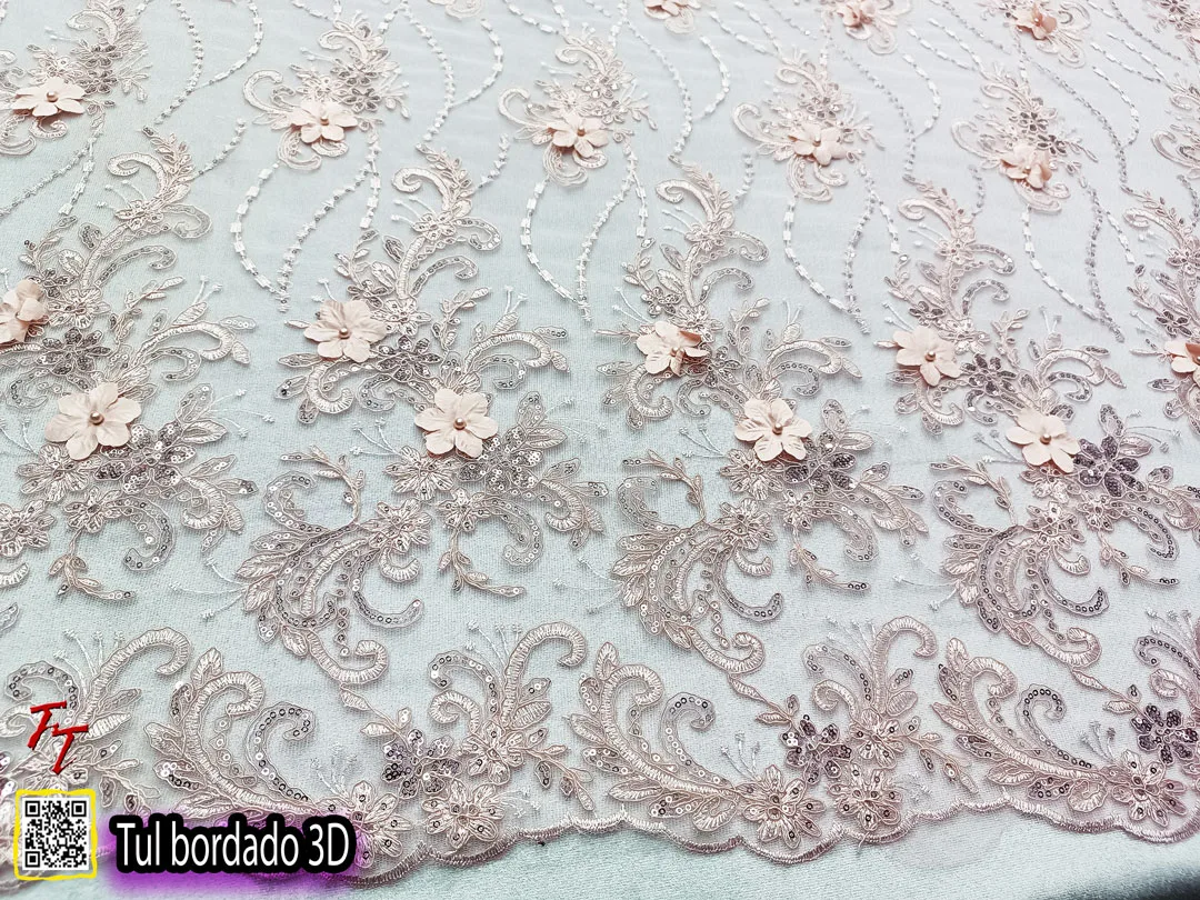 Tul Bordado 3D | Palo de rosa