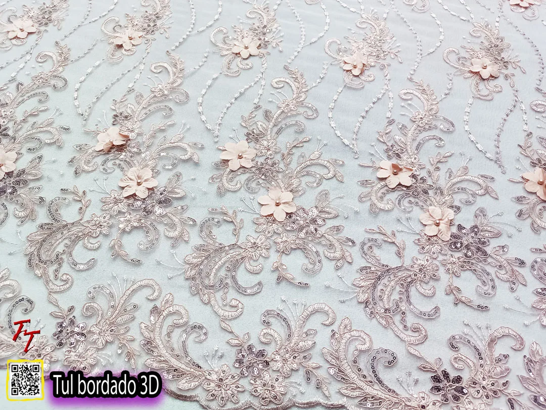 Tul Bordado 3D | Palo de rosa