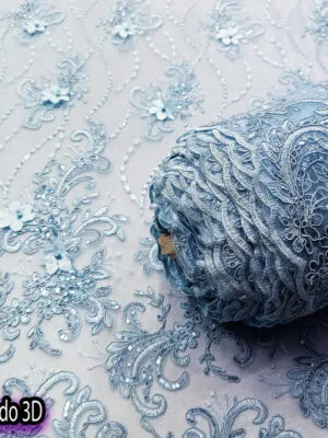 Tul Bordado 3D | Azul cielo