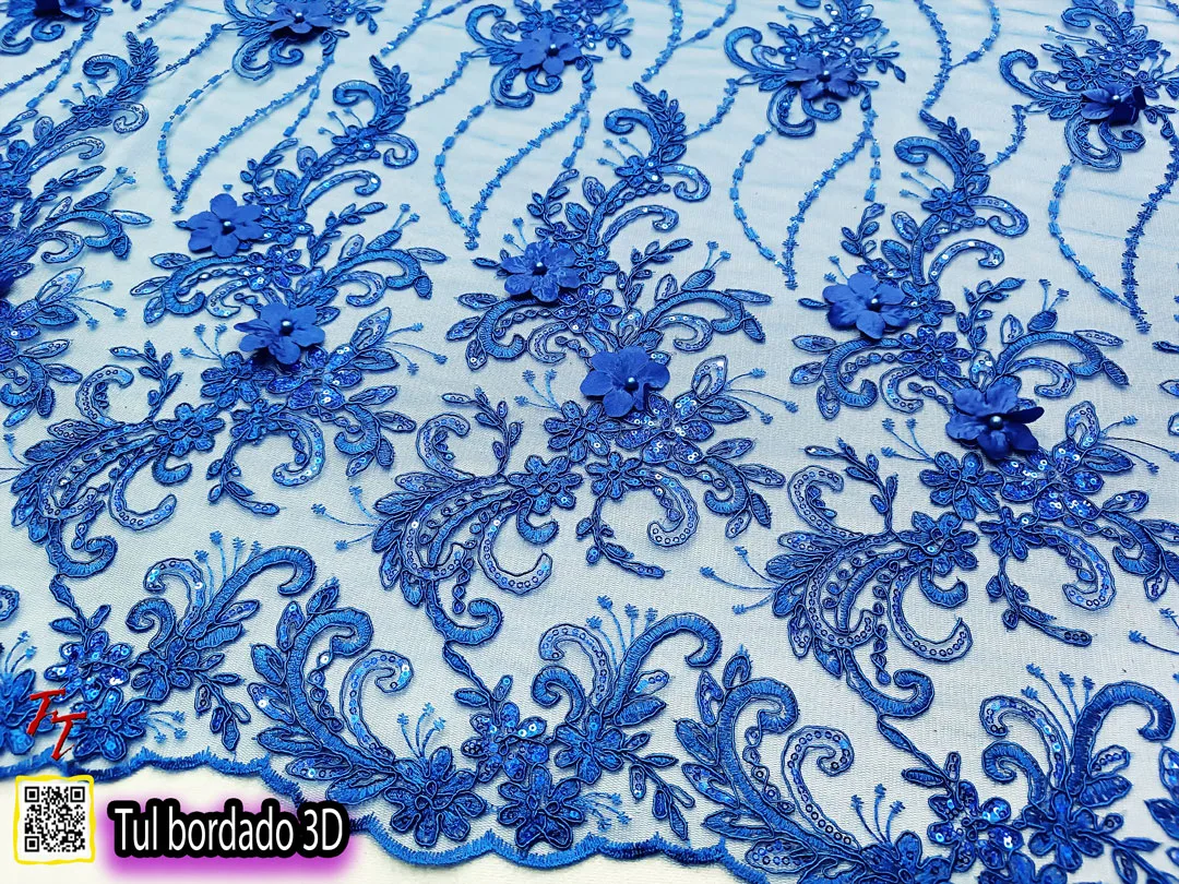 Tul Bordado 3D | Azul Rey
