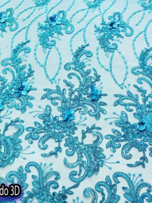 Tul Bordado 3D | Azul Turquesa