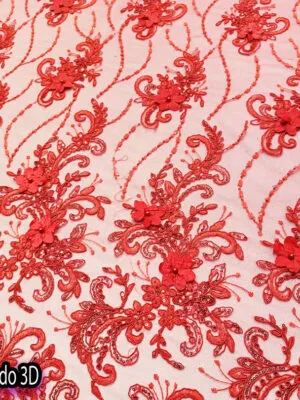 Tul Bordado 3D | Rojo