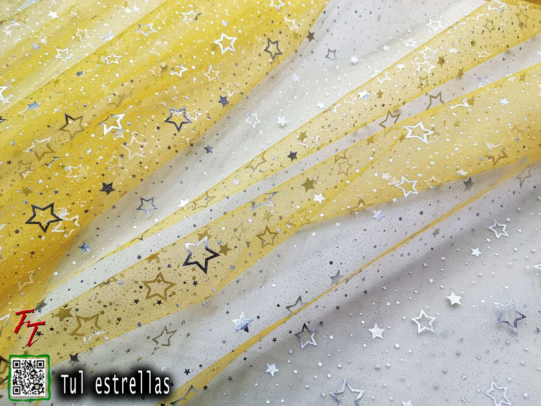 Tul gliter estrellas | Amarillo mango