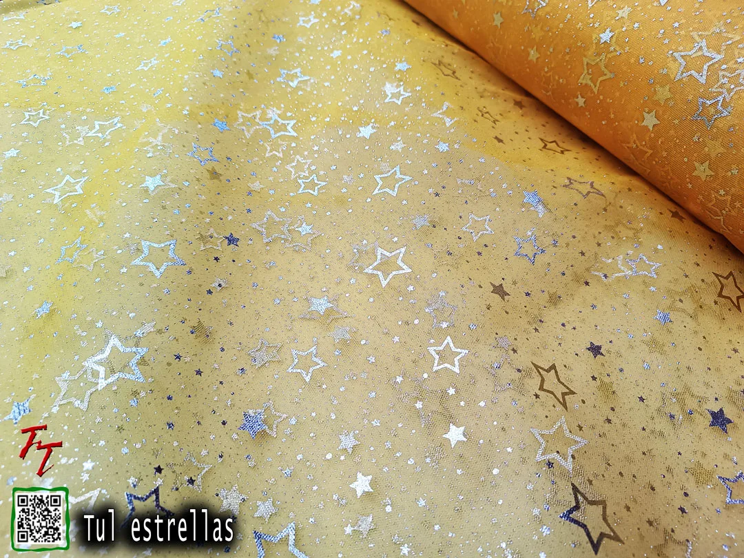 Tul gliter estrellas | Amarillo mango