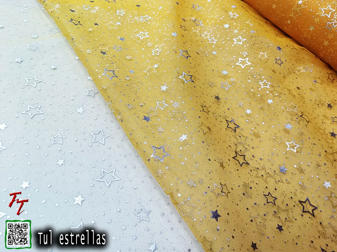 Tul gliter estrellas | Amarillo mango