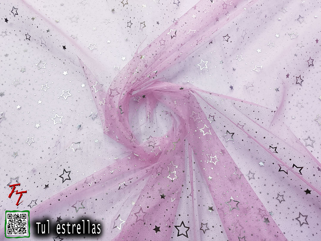 Tul gliter estrellas | Rosa pastel