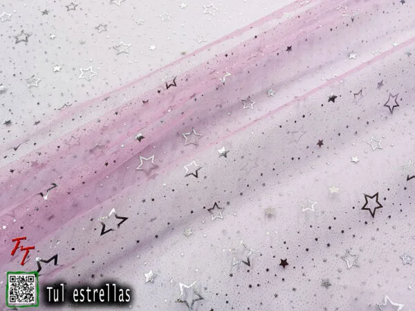 Tul gliter estrellas | Rosa pastel