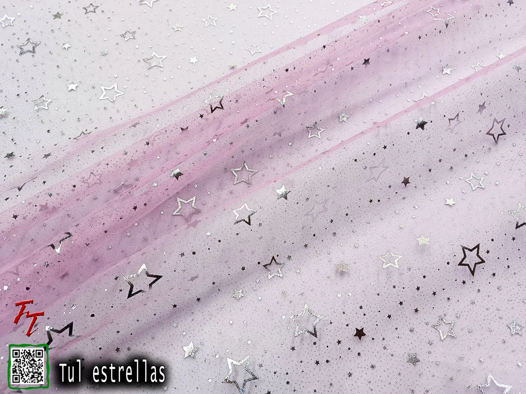 Tul gliter estrellas | Rosa pastel