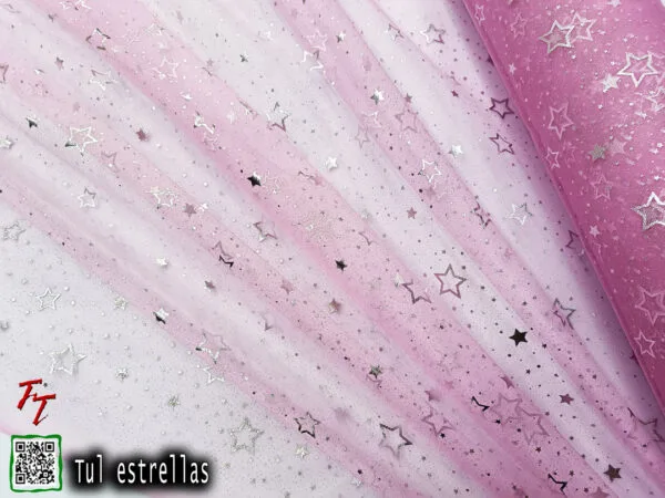 Tul gliter estrellas | Rosa pastel