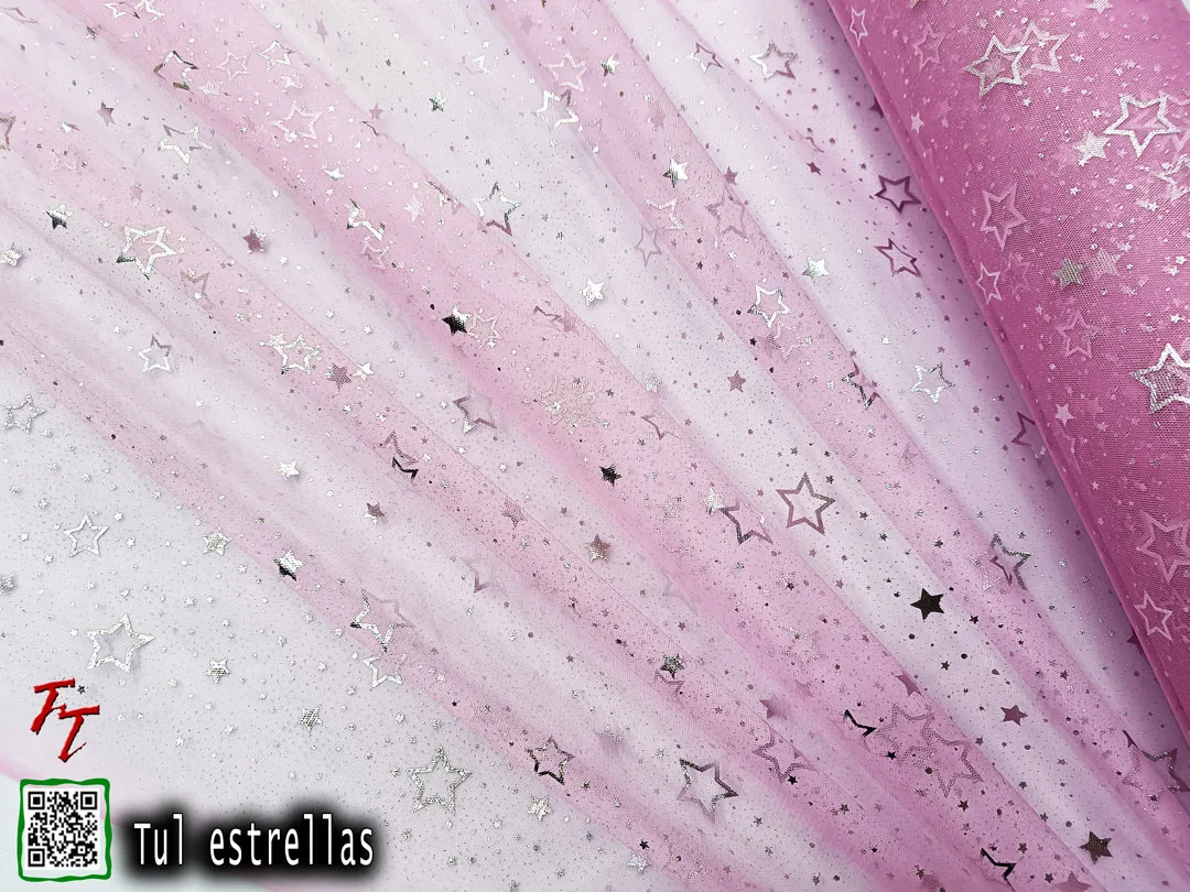 Tul gliter estrellas | Rosa pastel