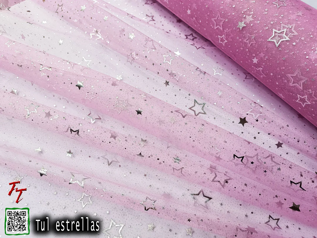 Tul gliter estrellas | Rosa pastel