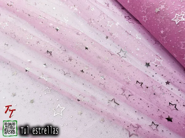 Tul gliter estrellas | Rosa pastel