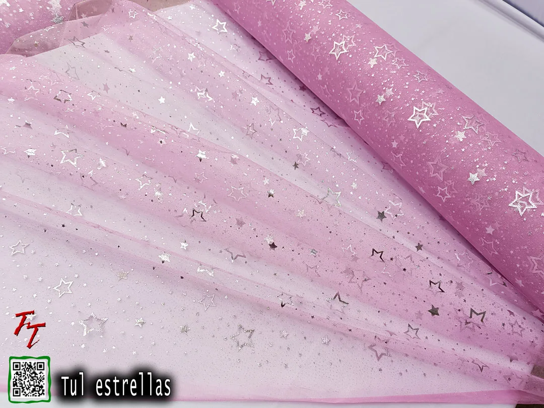 Tul gliter estrellas | Rosa pastel