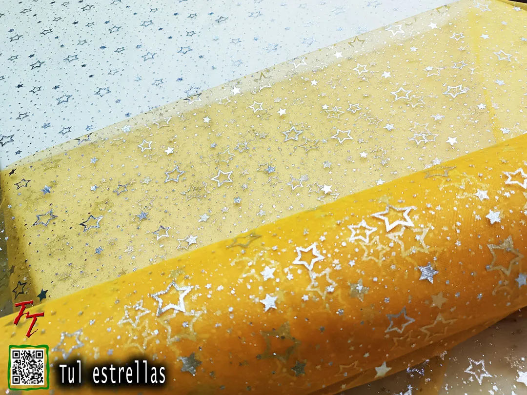 Tul gliter estrellas | Amarillo mango