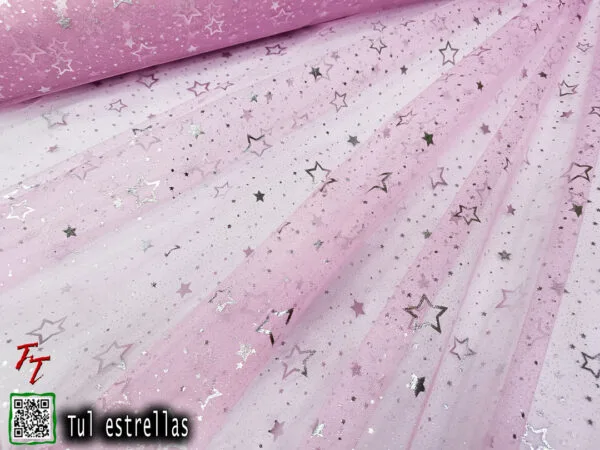 Tul gliter estrellas | Rosa pastel