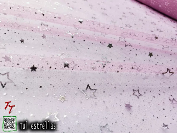 Tul gliter estrellas | Rosa pastel
