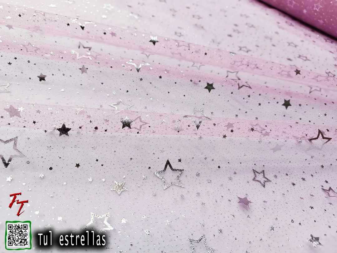 Tul gliter estrellas | Rosa pastel