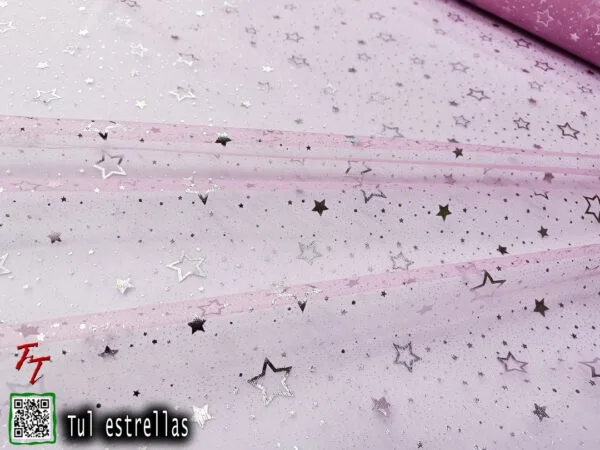 Tul gliter estrellas | Rosa pastel