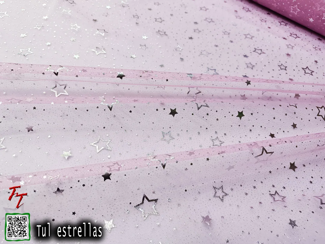 Tul gliter estrellas | Rosa pastel