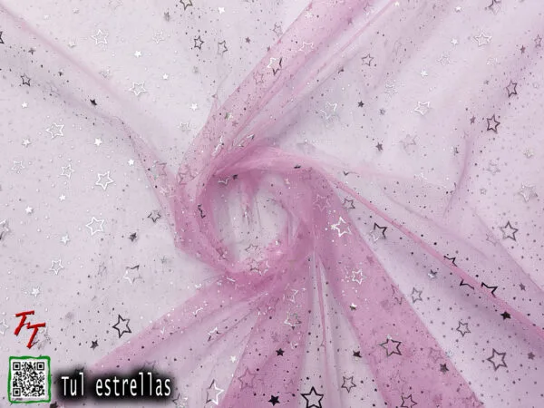 Tul gliter estrellas | Rosa pastel