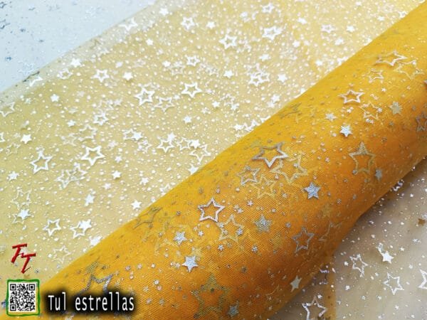 Tul gliter estrellas | Amarillo mango
