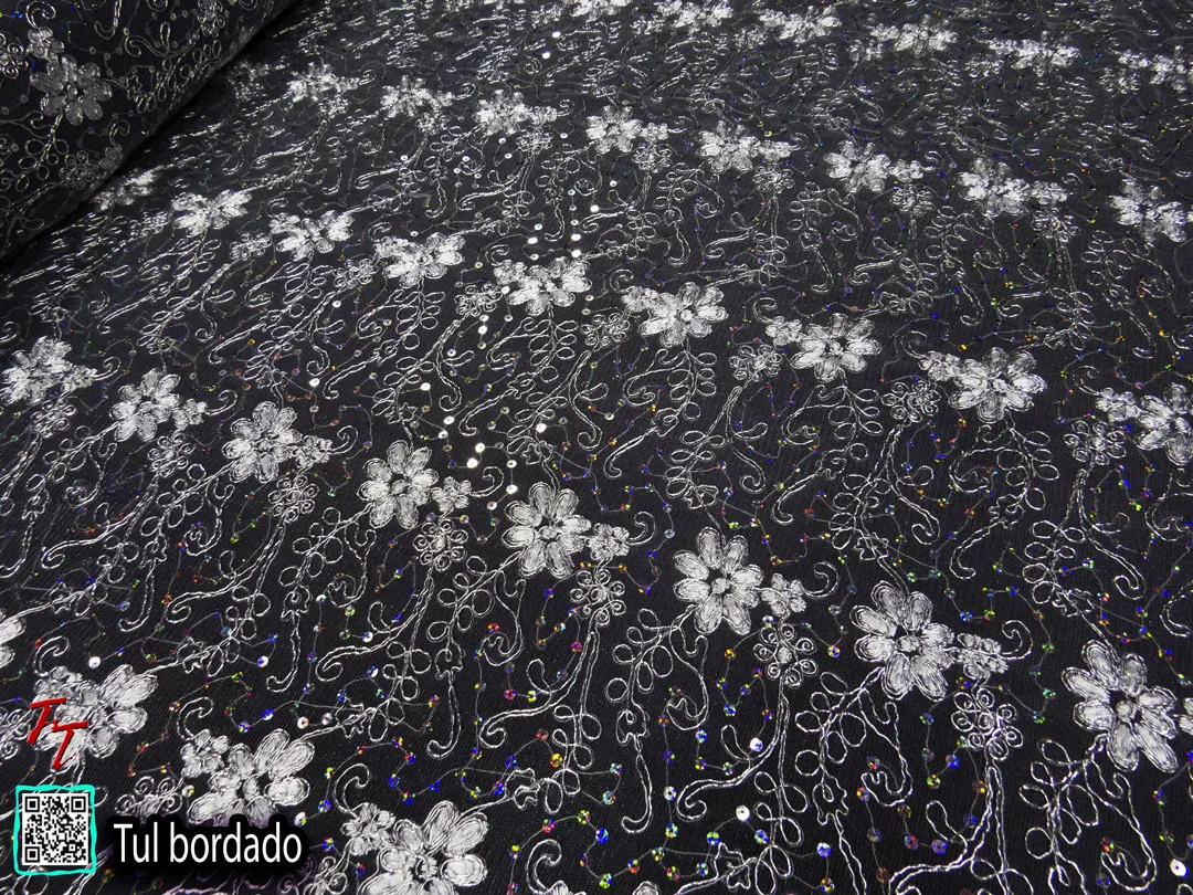Tul Bordado Flores #1 | Blanco