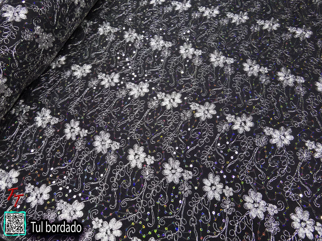 Tul Bordado Flores #1 | Blanco