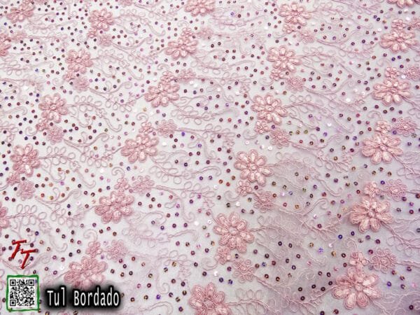 Tul Bordado Flores #1 | Palo de rosa