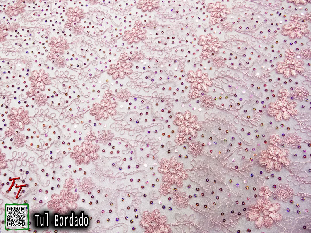 Tul Bordado Flores #1 | Palo de rosa