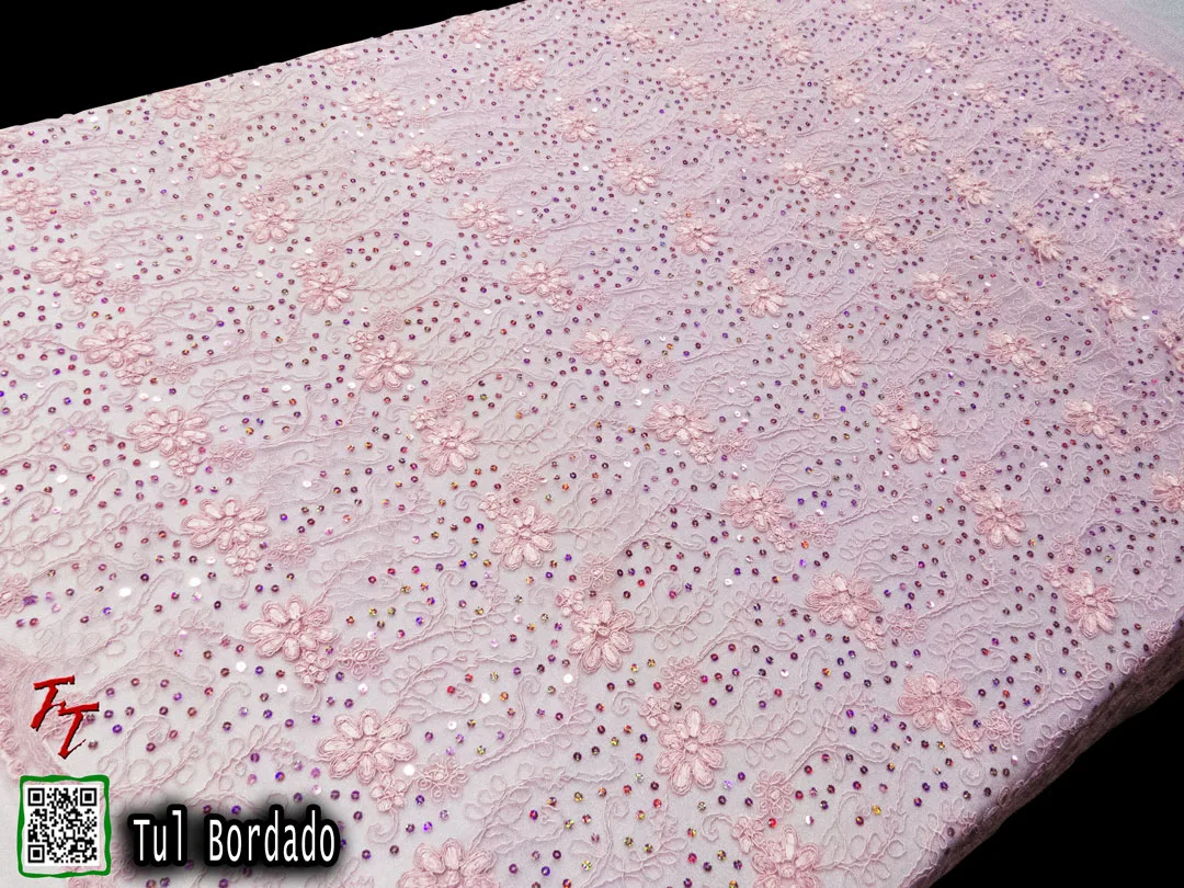 Tul Bordado Flores #1 | Palo de rosa