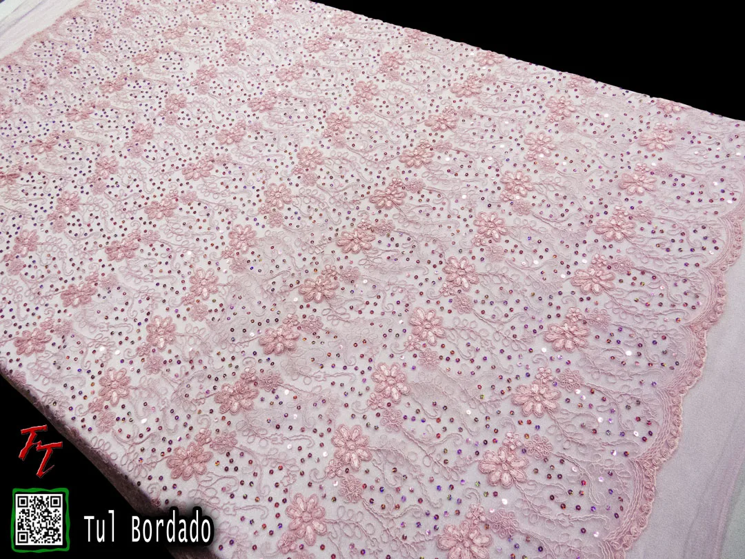 Tul Bordado Flores #1 | Palo de rosa