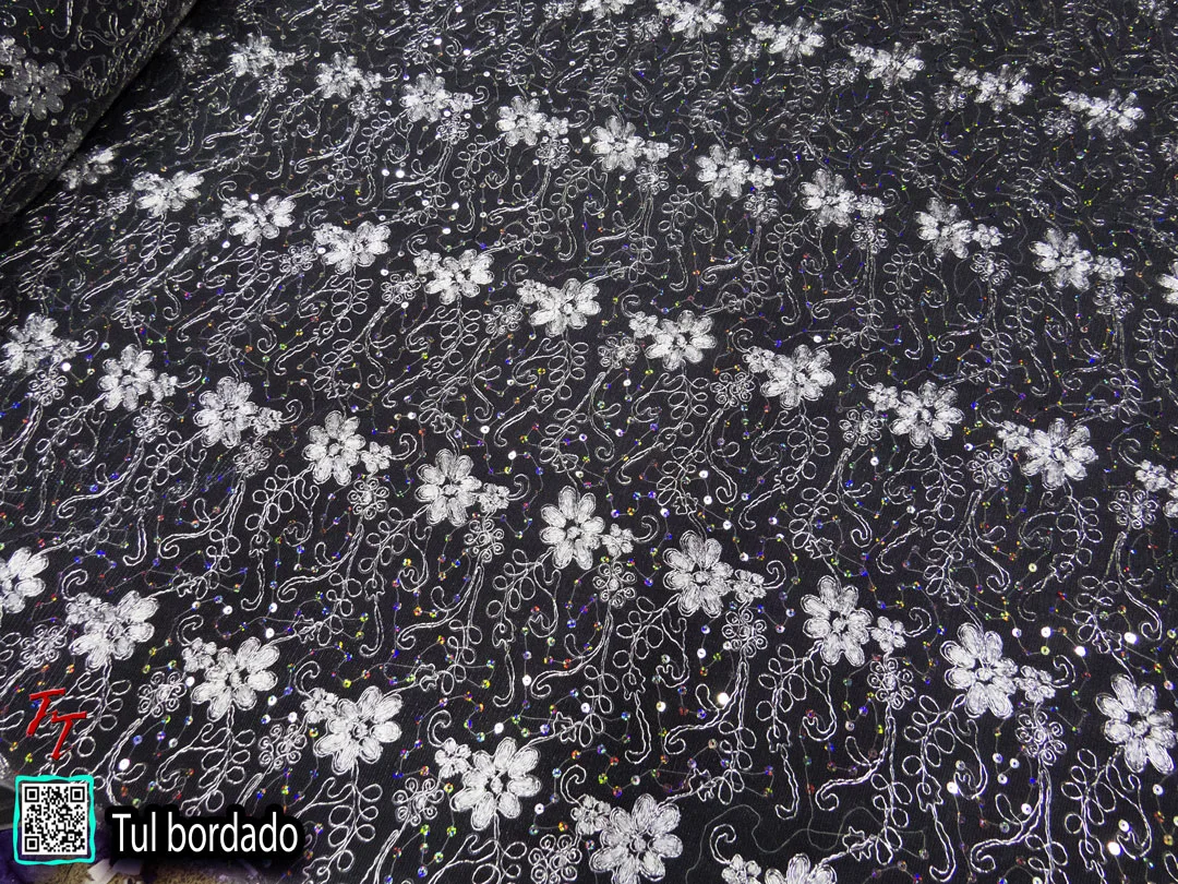 Tul Bordado Flores #1 | Blanco