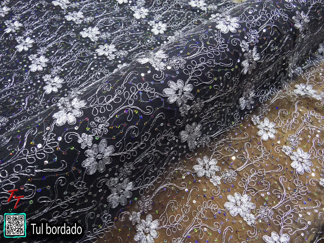 Tul Bordado Flores #1 | Blanco