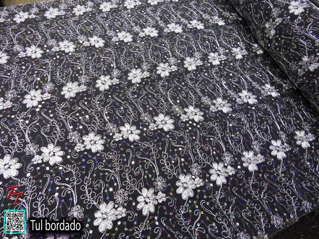 Tul Bordado Flores #1 | Blanco