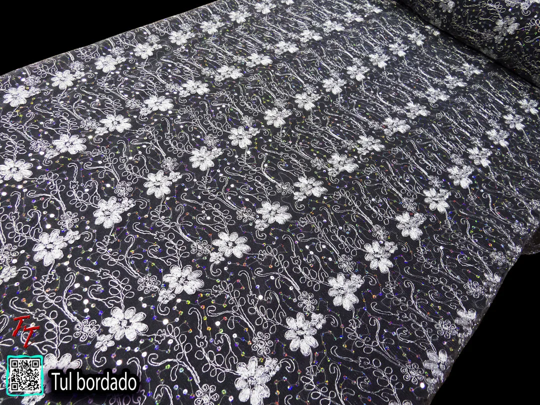 Tul Bordado Flores #1 | Blanco